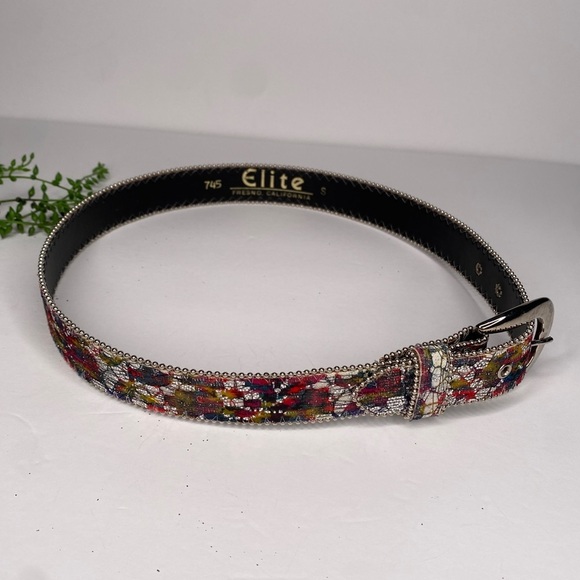 Vintage Elite California Glittery Multicolored 90s Belt Size Small Silver Buckle - Picture 5 of 10